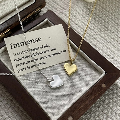 Collana con Pendente a Cuore in Argento Sterling 925 da Donna Vintage Lucida Catena Regolabile Stile Coreano Gioielleria