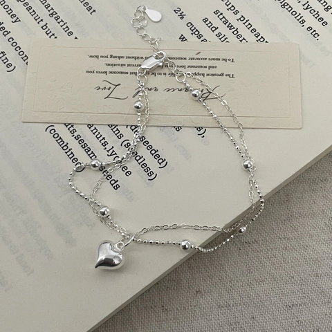 S925 Sterlingsilber Doppellagiges Herz Armband Für Damen Minimalistisches Nischendesign Rundperlen Kette Armband Elegantes Schmuckgeschenk