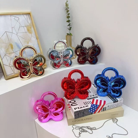 Borsa da Sera in Acrilico a Forma di Farfalla da Donna Texture Metallica Borsa a Tracolla con Catena Borsa a Mano per Feste