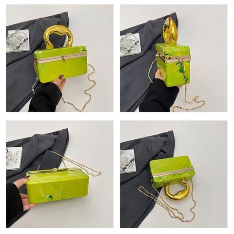 Bolso de Caja de Acrílico con Patrón de Mármol Asa de Metal Dorado Cadena Bandolera para Banquete Fiesta Mujer