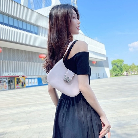 PVC Jelly Underarm Bag For Women Fashion Half Moon Hobo Bag Rhinestone W Buckle Chain Strap Shoulder Bag Solid Color Handbag
