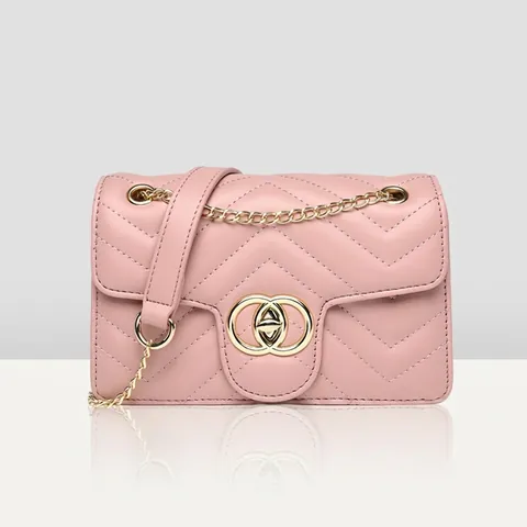 Women's Fashion Quilted PU Leather Crossbody Bag Gold Metal Chain Shoulder Bag Small Square Bag With Double Ring Lock