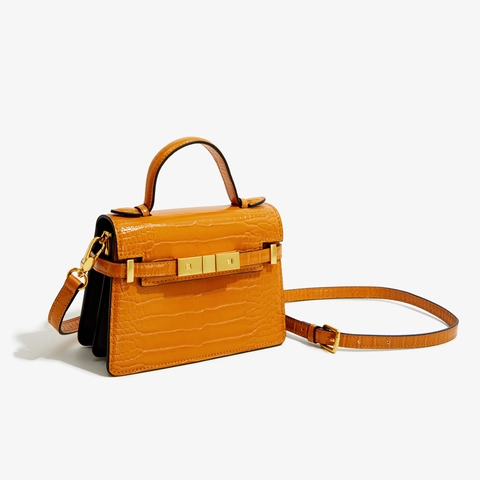 Sac Bandoulière Femme en Cuir PU Gaufré Crocodile Petit Sac Carré à Main Avec Poignée Supérieure Bandoulière Réglable