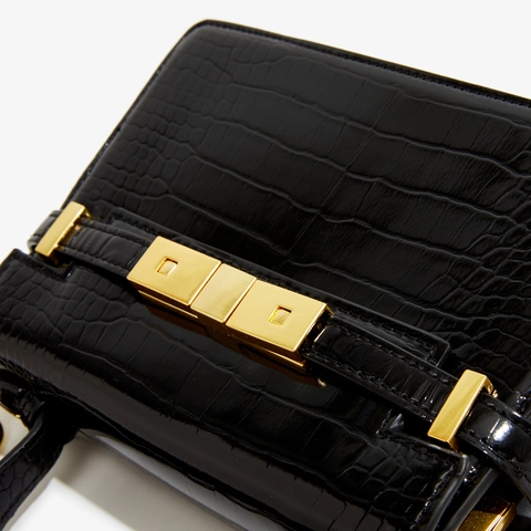 Sac Bandoulière Femme en Cuir PU Gaufré Crocodile Petit Sac Carré à Main Avec Poignée Supérieure Bandoulière Réglable