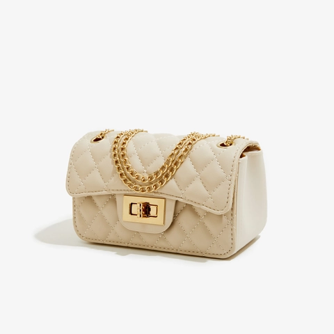 Borsa a Tracolla in Pelle PU Trapuntata Donna Catena Tracolla Chiusura a Girello Borsa a Spalla Quadrata Nicchia Francese Moda