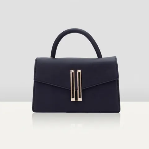 Women PU Leather Small Square Handbag With Gold Lock Adjustable Shoulder Strap Minimalist Crossbody Top Handle Bag