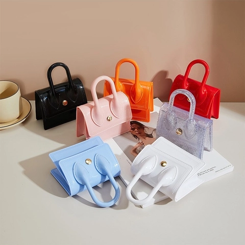 Fashion Mini PVC Jelly Crossbody Bag For Women Macaron Color Small Handbag With Gold Chain Strap Party Shoulder Bag