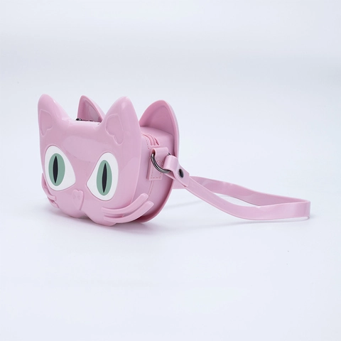Lindo Bolso Bandolera de PVC con Cara de Gato para Niñas Bolso de Hombro de Gelatina Impermeable Bolso de Moda para Regalo