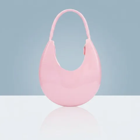 Bolso de Axila en Forma de Luna de PVC Gelatina Brillante para Mujer Acabado de Espejo Color Sólido Bolso Hobo de Mano Elegante