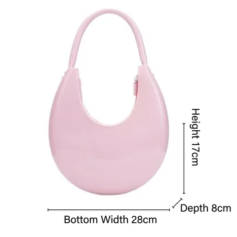 Bolso de Axila en Forma de Luna de PVC Gelatina Brillante para Mujer Acabado de Espejo Color Sólido Bolso Hobo de Mano Elegante