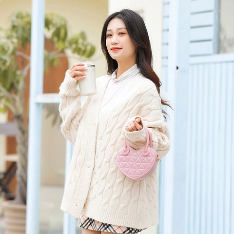 Women Fashion Heart Shaped PVC Jelly Handbag Quilted Lattice Pattern Chain Strap Sweet Crossbody Bag Evening Party Tote