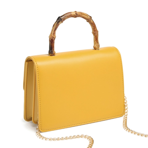 Bolso de Mano Retro de Cuero PU para Mujer Vintage con Asa de Bambú Bolso Cuadrado Elegante Cadena de Metal Bolso Bandolera Retro