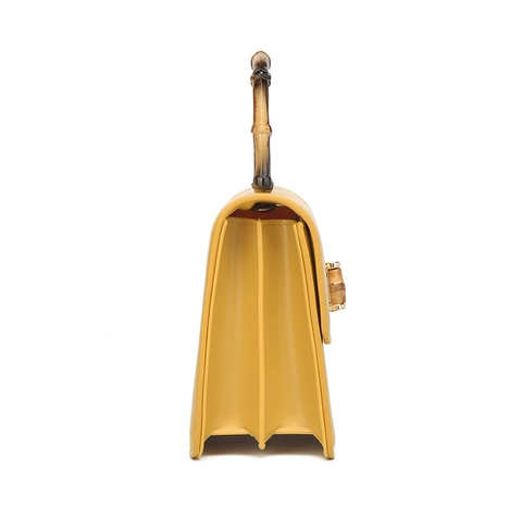 Bolso de Mano Retro de Cuero PU para Mujer Vintage con Asa de Bambú Bolso Cuadrado Elegante Cadena de Metal Bolso Bandolera Retro