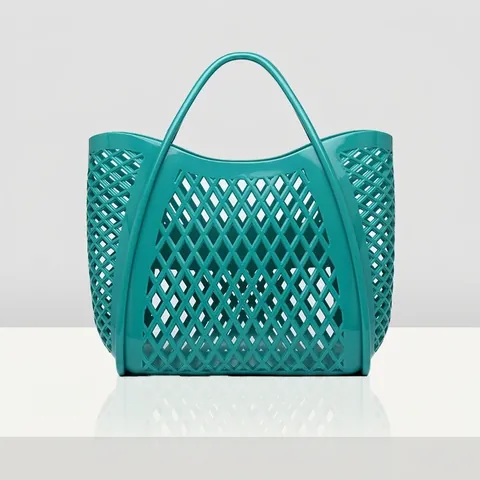 Women Fashion PVC Hollow Out Jelly Handbag Large Capacity Waterproof Beach Bag Woven Style Shopping Basket For Bath Shower