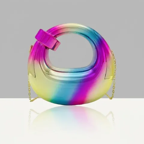 Women Luxury Acrylic Evening Bag Iridescent Gradient Mirror Metallic Handbag With Gold Chain Strap For Wedding Party Banquet