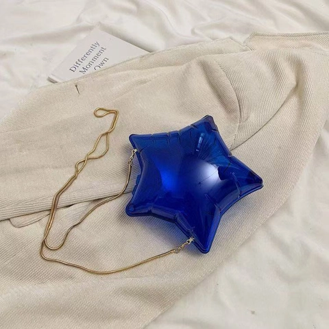 Moda Bolso Bandolera de Cadena de Acrílico con Forma de Estrella Mujer Mini Bolso de Hombro Transparente Metálico