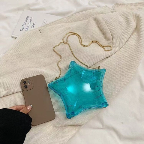Moda Bolso Bandolera de Cadena de Acrílico con Forma de Estrella Mujer Mini Bolso de Hombro Transparente Metálico
