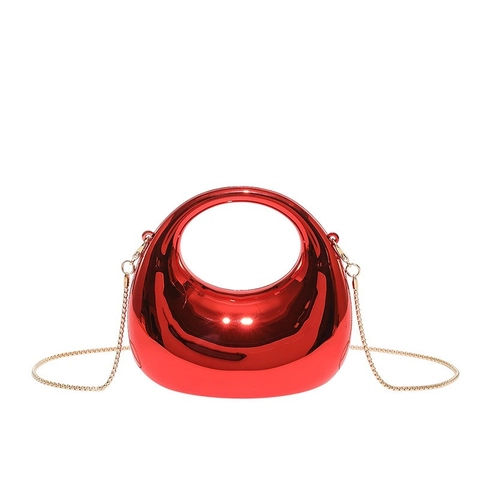 Bolso de Noche de Espejo de Acrílico para Mujer Mini Bolso de Mano con Asa Redonda Hueca y Cadena de Metal para Boda