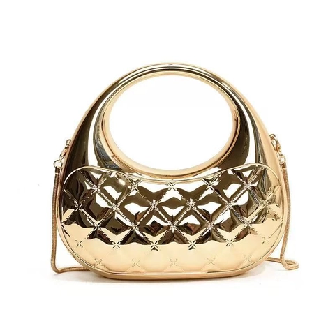 Metallic Acrylic Quilted Evening Bag For Women Fashion Rhombic Pattern Top Handle Chain Crossbody Bag Party Handbag