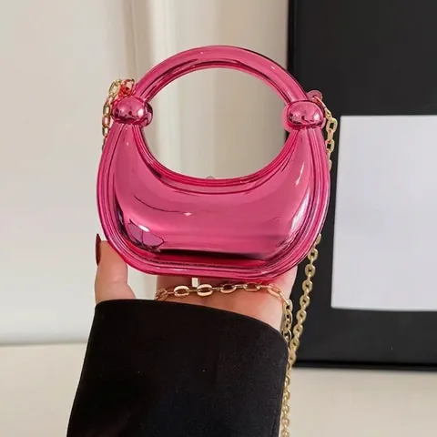 Spiegel Laser Mini Knöchelform Umhängetasche Damen Metallic Acryl Hartschale Kette Handtasche Mode Abendtasche