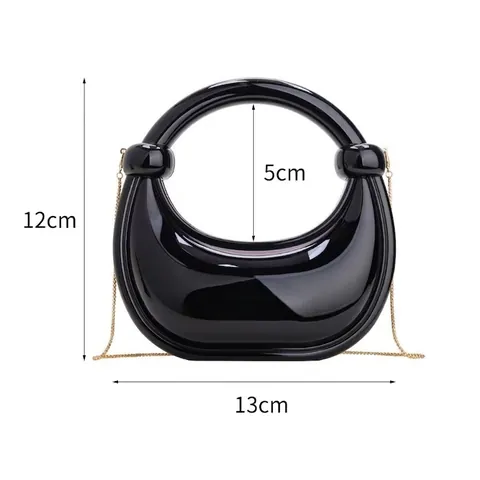 Mini Sac à Main en Acrylique Finition Miroir Mode Pochette de Soirée Croissant Avec Bandoulière Chaîne pour Femmes Fête Banquet
