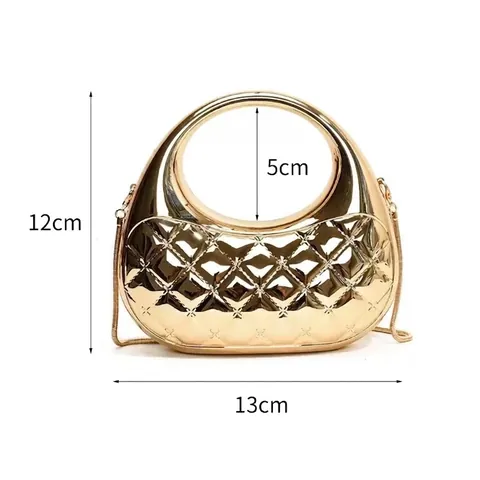Mini Borsa a Tracolla Trapuntata Metallica in Acrilico Con Manico Circolare Borsa Tote Piccola Borsa a Mano per Serata Donna Oro Argento
