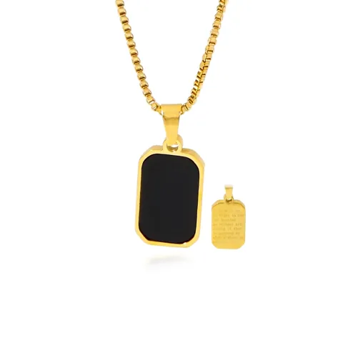 Minimalist 316L Stainless Steel Rectangular Pendant Necklace Reversible Black Acrylic Inlaid 18K Gold Plated Jewelry For Women Men