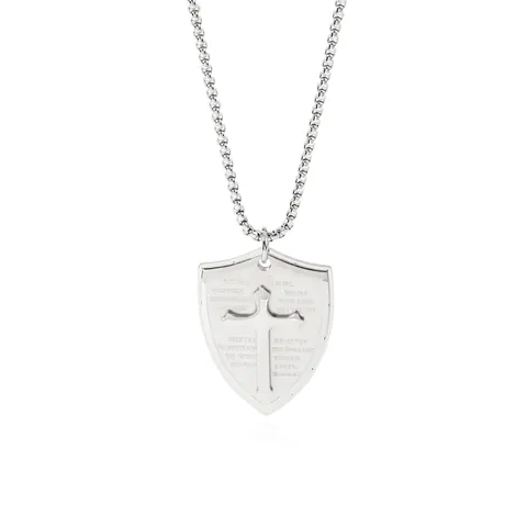 Vintage 316L Roestvrijstalen Schild Kruis Hanger Ketting Met Bijbeltekst Efeziërs Religieuze Punk Sieraden Voor Dames Heren