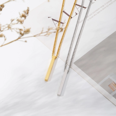 Collier Pendentif Barre Verticale en Acier Inoxydable 316 Minimaliste pour Femmes Hommes Colonne Géométrique Polie Bijoux de Mode