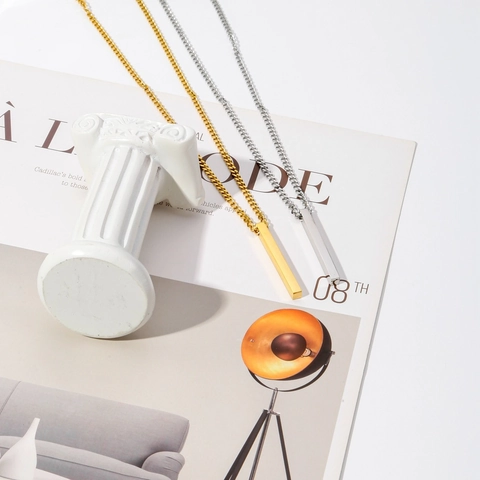 Collier Pendentif Barre Verticale en Acier Inoxydable 316 Minimaliste pour Femmes Hommes Colonne Géométrique Polie Bijoux de Mode