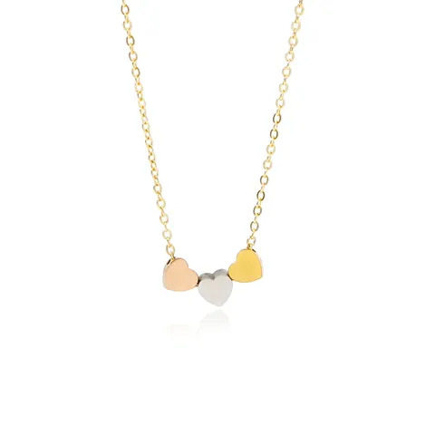 Stainless Steel Tri-color Triple Heart Pendant Necklace For Women Minimalist Dainty Metal Heart Clavicle Chain Fashion Jewelry