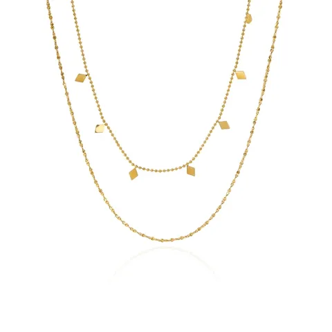 Collar de Doble Capa de Acero Inoxidable con Colgante de Rombo Dorado para Mujer Cadena de Clavícula Minimalista Joyería Regalo
