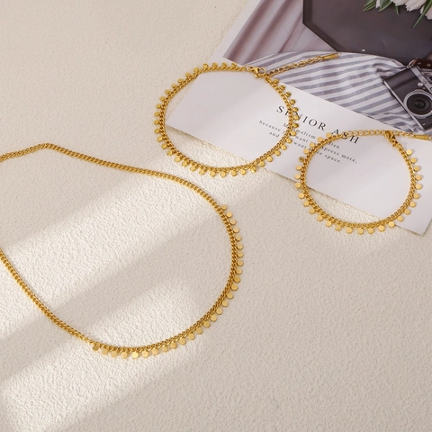 Joyas de Collar Pulsera con Colgante de Disco Redondo de Acero Inoxidable 316 Minimalista para Mujer Cadena Geométrica Dorada