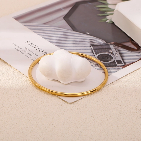 Jonc Minimaliste en Acier Inoxydable 316 Surface Lisse pour Femmes Hommes Vintage Plaqué Or Bijoux Hypoallergéniques