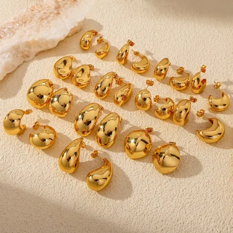 Retro Minimalist Copper Water Drop Earrings Gold Plated Geometric Chunky Teardrop Stud Earrings Fashion Jewelry For Women