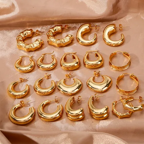 Pendientes de Aro de Cobre Geométricos Gruesos de Moda para Mujer Chapados en Oro Declaración Forma de C Joyería Minimalista