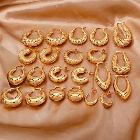 Mode Unregelmäßige Dicke Creolen Für Damen Vergoldet Kupfer Gedreht Croissant Geometrische Statement Schmuck Ohrringe