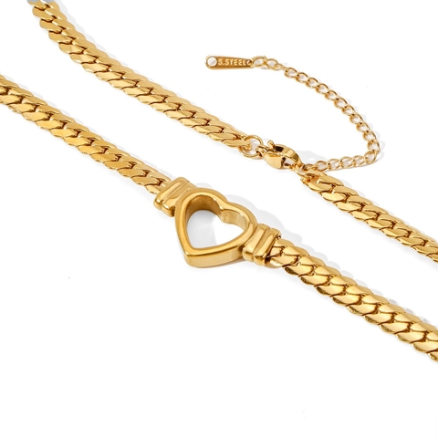 Collar con Colgante de Corazón Hueco de Acero Inoxidable para Mujer Bañado en Oro 18K Cadena de Eslabones Joyas de Moda
