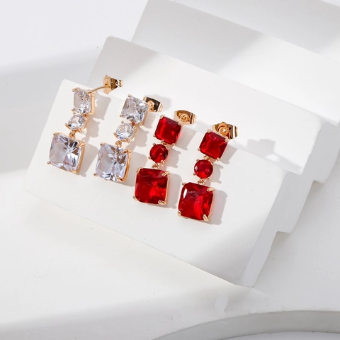 Mode Kupfer Strass Geometrische Böser Blick Vierblättriges Kleeblatt Ohrstecker Für Damen Elegante Vergoldete Schmuck