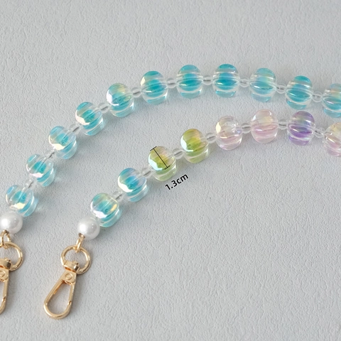 Catena per Telefono in Perline di Acrilico Iridescente Tracolla per Borsa Colorata Con Decorazione di Perle Artificiali Chiusura in Metallo