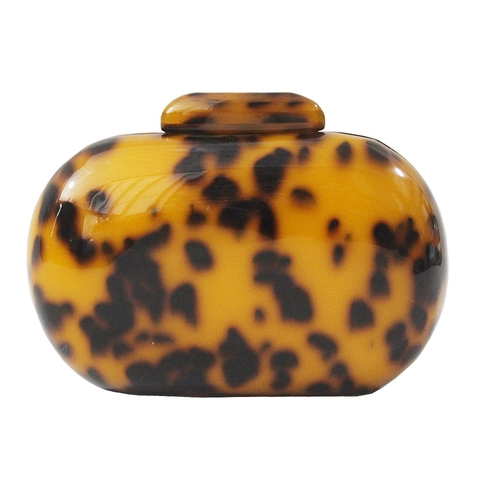 Damen Leopardenmuster Acryl Clutch Tasche Schildpatt Abendhandtasche Rund Hartschale Party Geldbörse Mit Goldener Kette