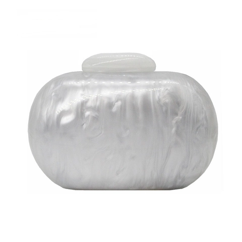 Damen Elegant Weiß Marmormuster Acryl Clutch Oval Hartschale Abendtasche Mit Goldkette Für Hochzeit Bankett