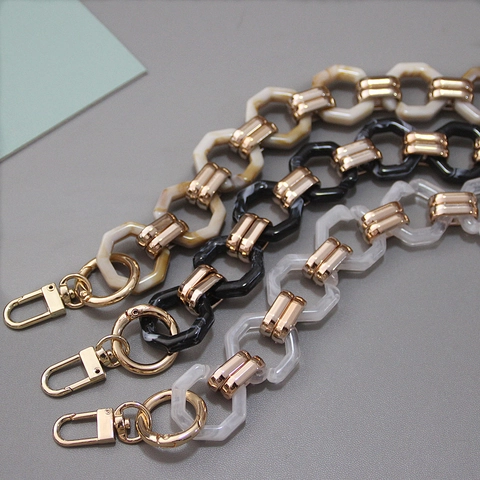 Vintage Resin Bag Strap Hexagonal Acrylic Chain Baroque Detachable Decorative Handle For Women Handbag Accessories Shoulder Chain