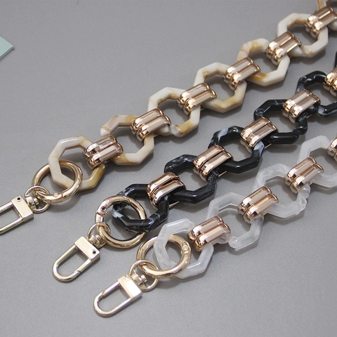 Vintage Resin Bag Strap Hexagonal Acrylic Chain Baroque Detachable Decorative Handle For Women Handbag Accessories Shoulder Chain