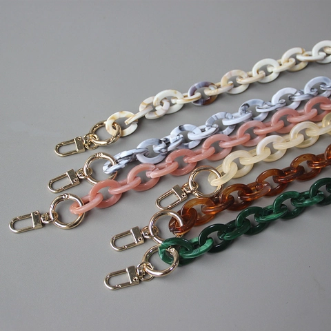Women Retro Acrylic Resin Bag Chain Contrast Color Detachable Chunky Shoulder Strap Marble Pattern Decorative Chain For Handbags