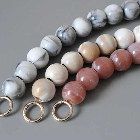 Fashion Marble Pattern Acrylic Resin Large Bead Bag Strap Decorative Replacement Handle With Gold Metal Rings For Women Handbag