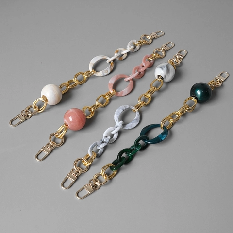 Vintage Resin Acrylic Bag Chain Strap For Women Handbag Handle Replacement Decoration Marble Marble Bead Alloy Chain