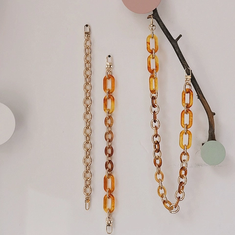Cadena de Resina Acrílica Ámbar Vintage Desmontable de Aleación de Metal Dorado Correa de Bolso Asa Decorativa de Repuesto para Bolsos de Mujer