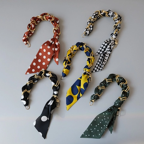 Elegante Tracolla per Borsa in Resina con Foulard in Seta Intrecciata a Mano Sostituzione Manico in Catena d'Oro Accessorio per Borse da Donna Regalo di Moda