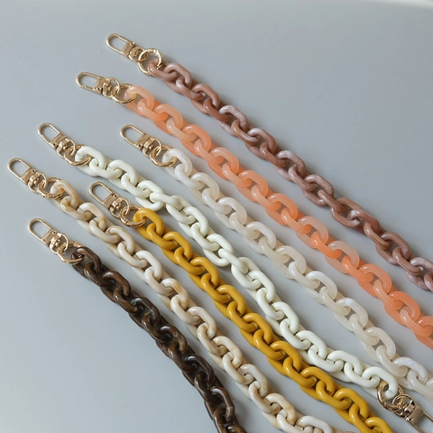 Fashion Resin Acrylic Chunky Chain Bag Strap With Metal Buckles Colorful Marble Texture Replacement Shoulder Strap For Handbag Women Accessories